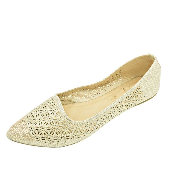 Daisy Fuentes Shoes - Daisy Fuentes Gold Perforated Glitter Flats 8